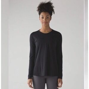 🍋EUC Lululemon Acadia Long Sleeve Shirt 12 Black Pima Cotton Hi Low Hem W3AJNS